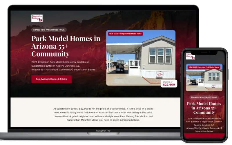 Landing page built for an Arizona 55+ community